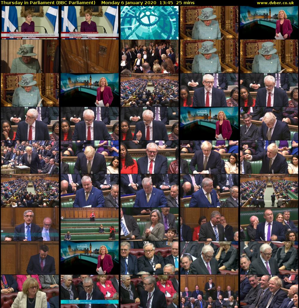 Thursday in Parliament (BBC Parliament) Monday 6 January 2020 13:45 - 14:10