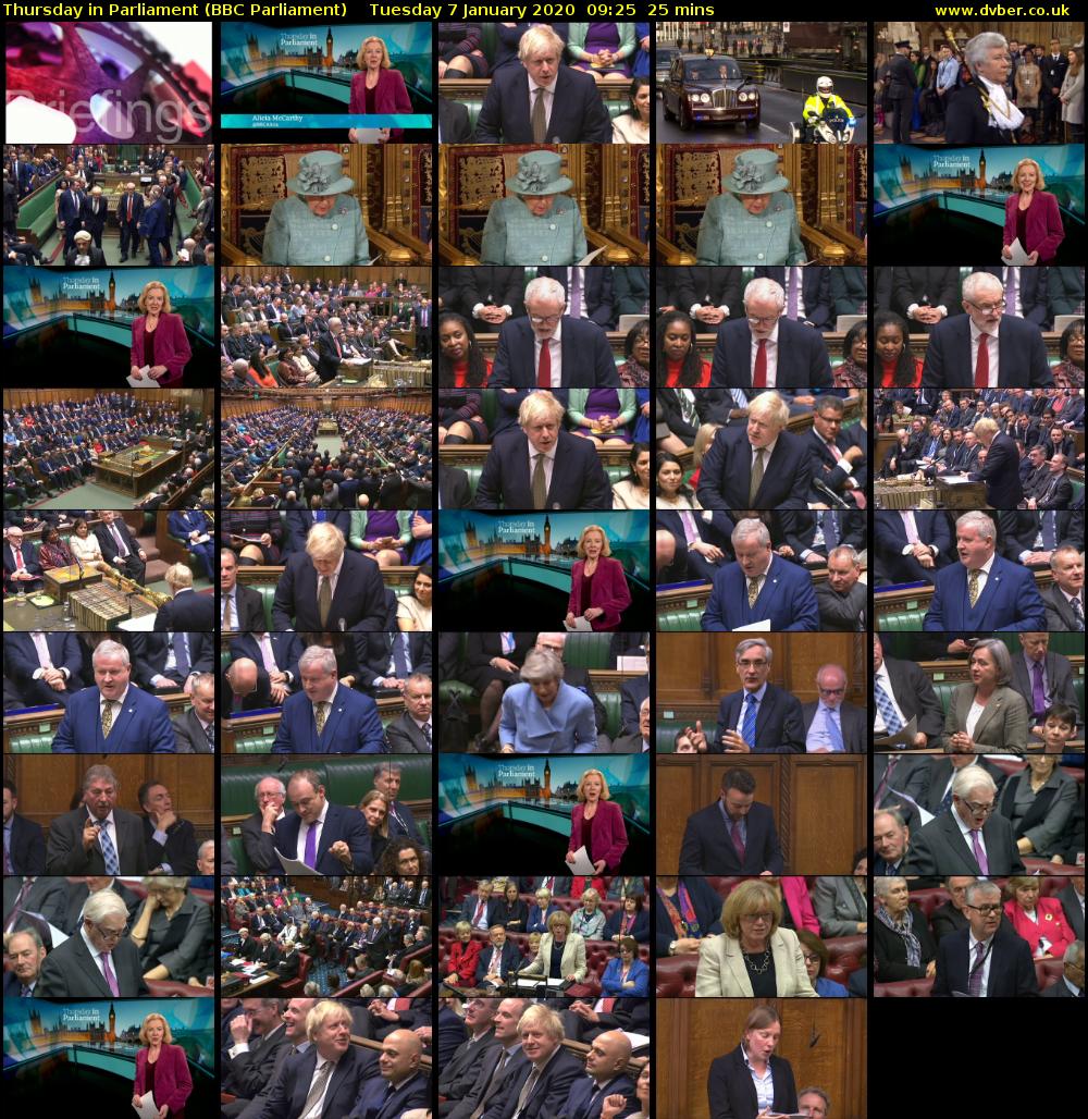 Thursday in Parliament (BBC Parliament) Tuesday 7 January 2020 09:25 - 09:50