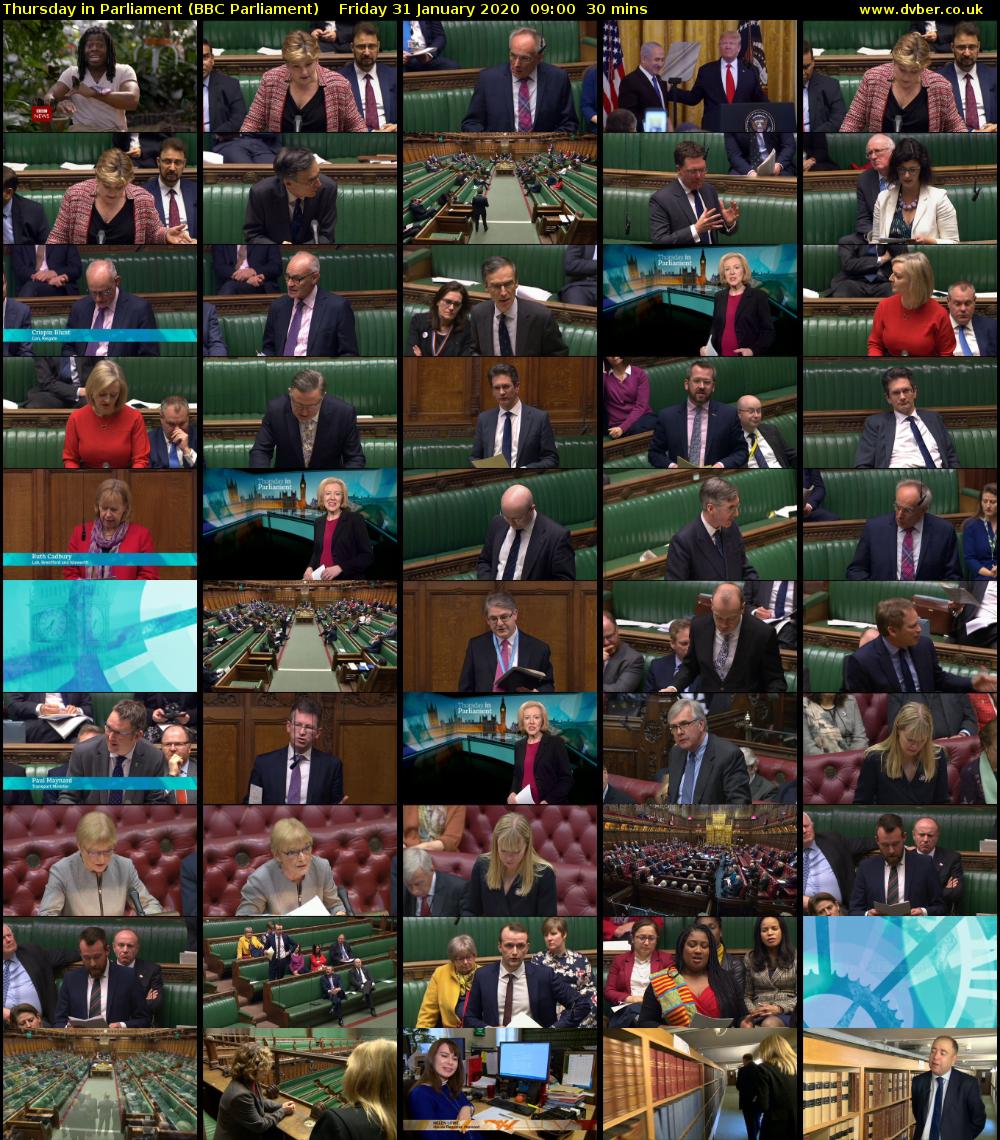 Thursday in Parliament (BBC Parliament) Friday 31 January 2020 09:00 - 09:30
