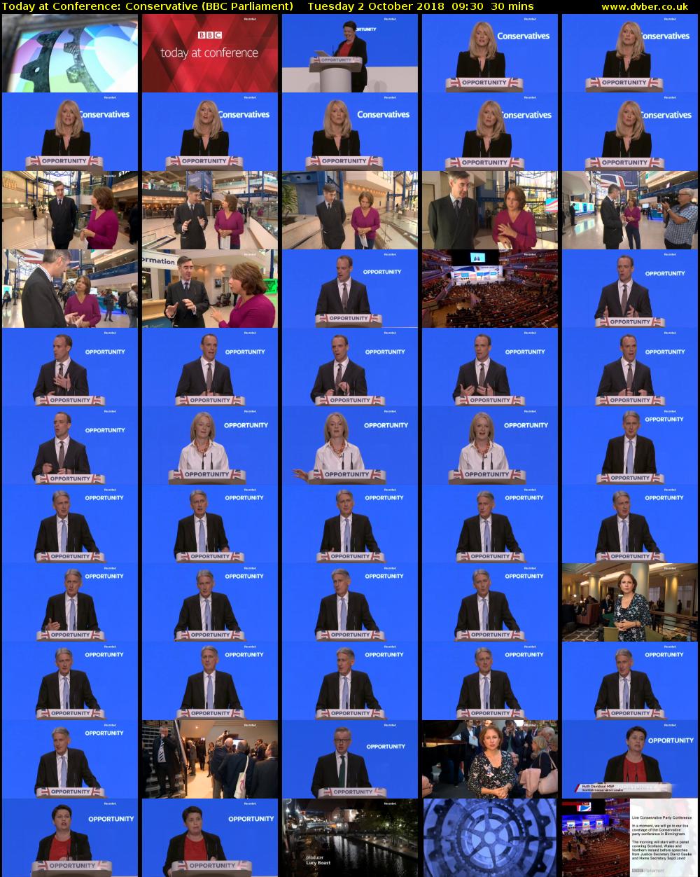 Today at Conference: Conservative (BBC Parliament) Tuesday 2 October 2018 09:30 - 10:00