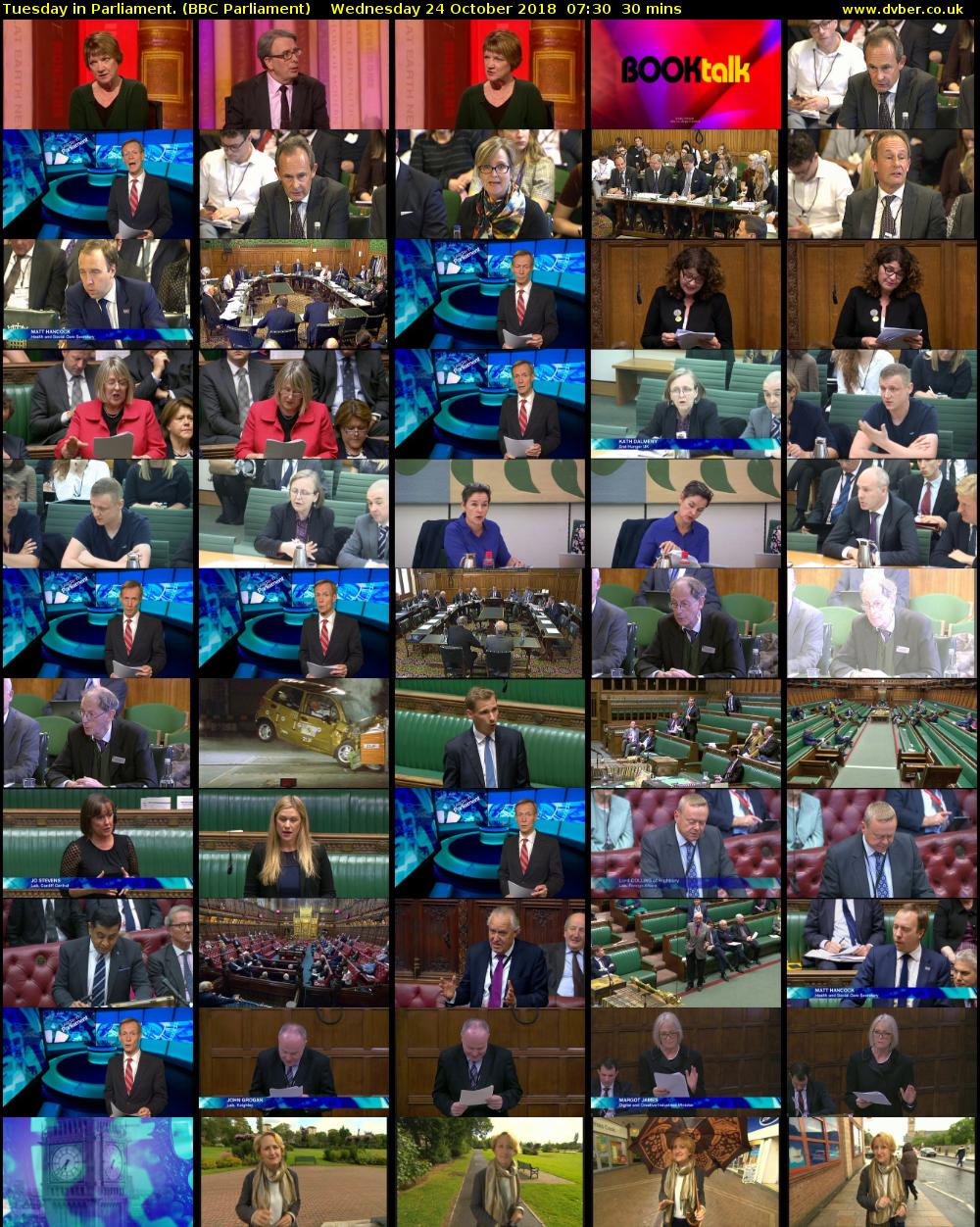Tuesday in Parliament. (BBC Parliament) Wednesday 24 October 2018 07:30 - 08:00