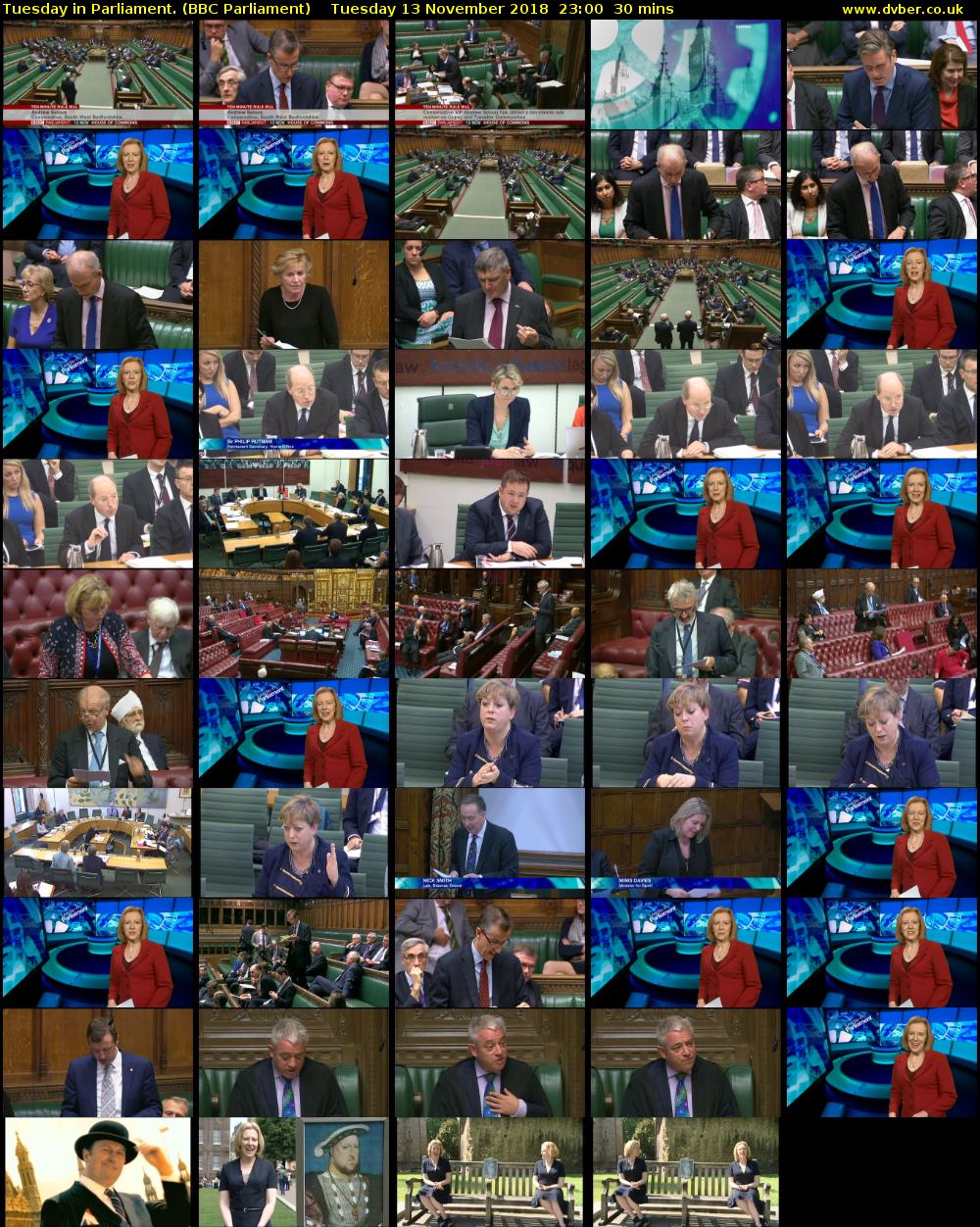 Tuesday in Parliament. (BBC Parliament) Tuesday 13 November 2018 23:00 - 23:30