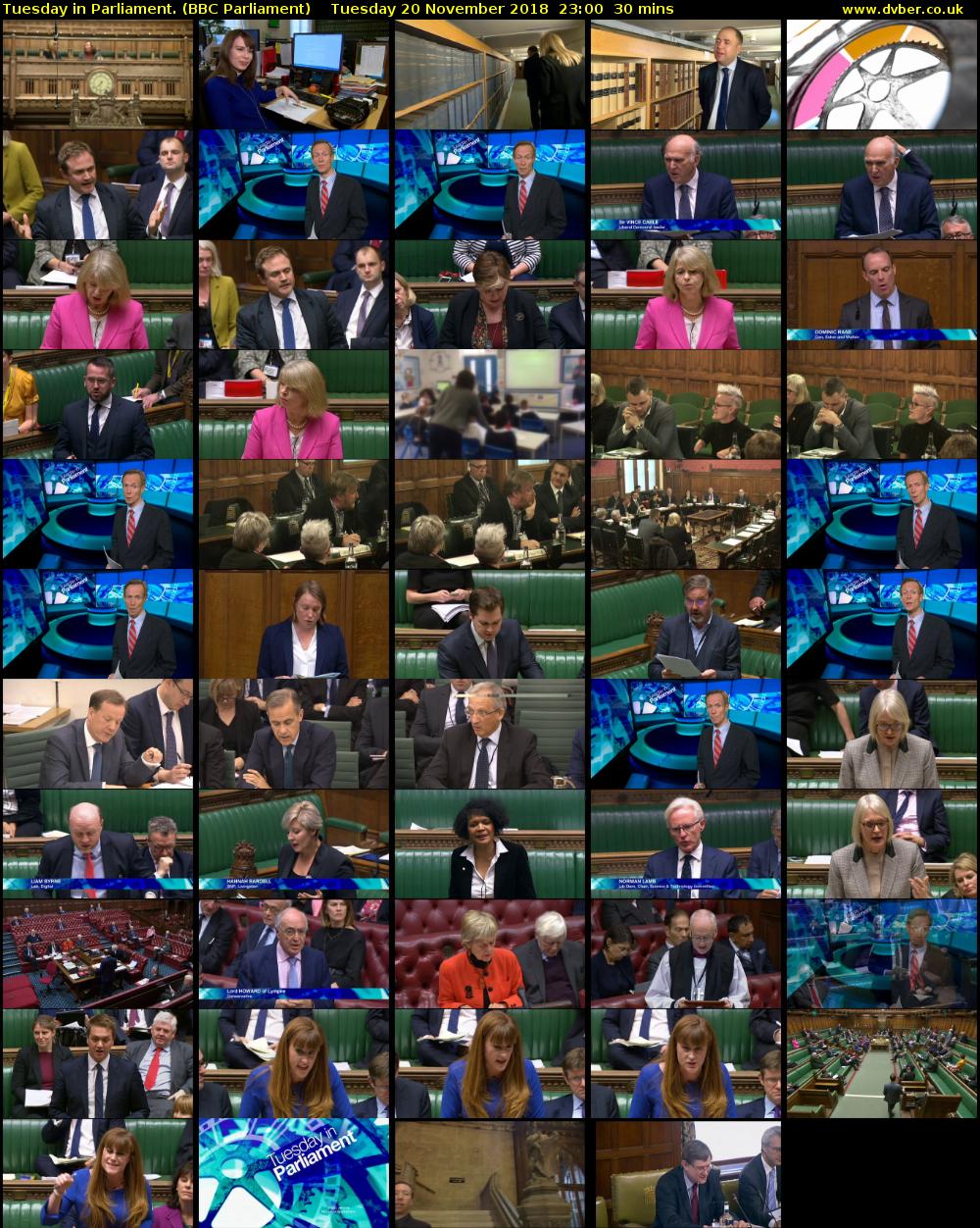 Tuesday in Parliament. (BBC Parliament) Tuesday 20 November 2018 23:00 - 23:30