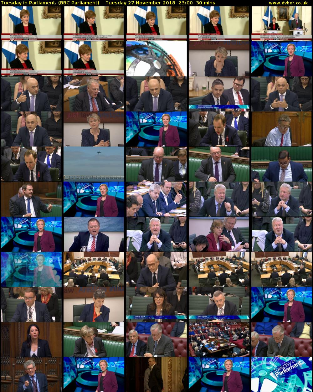 Tuesday in Parliament. (BBC Parliament) Tuesday 27 November 2018 23:00 - 23:30