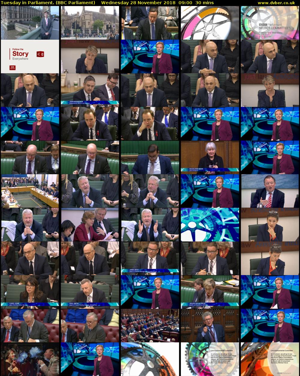 Tuesday in Parliament. (BBC Parliament) Wednesday 28 November 2018 09:00 - 09:30
