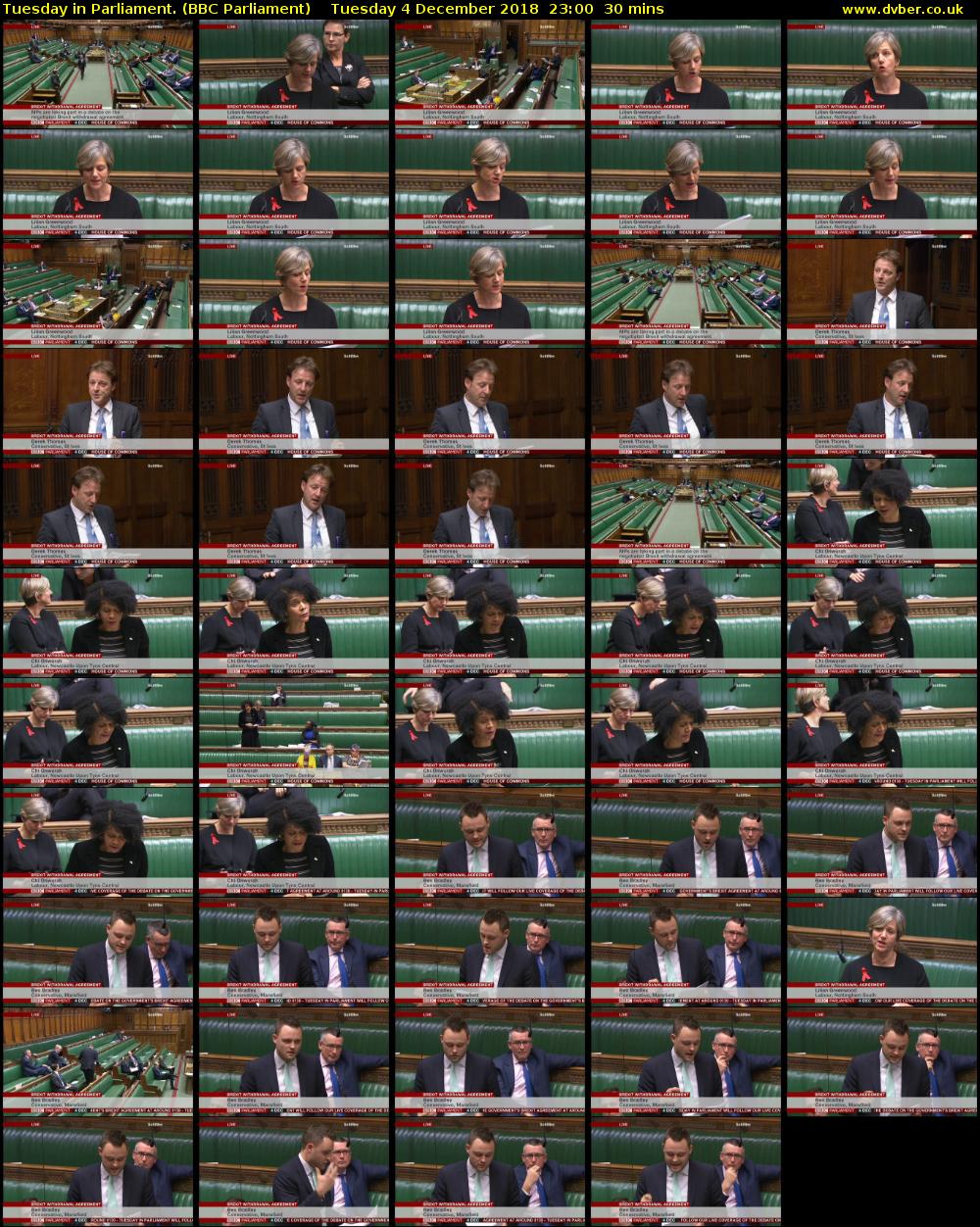 Tuesday in Parliament. (BBC Parliament) Tuesday 4 December 2018 23:00 - 23:30