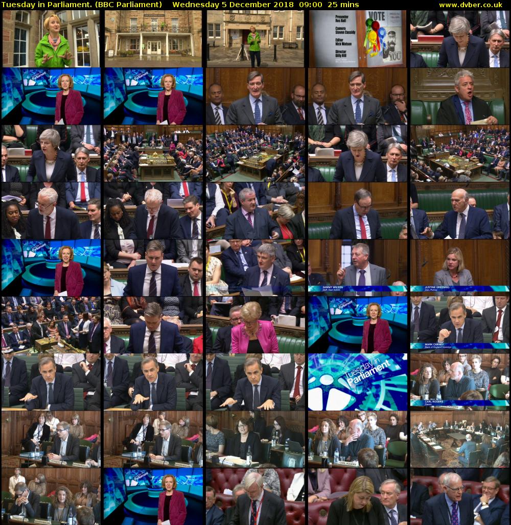 Tuesday in Parliament. (BBC Parliament) Wednesday 5 December 2018 09:00 - 09:25