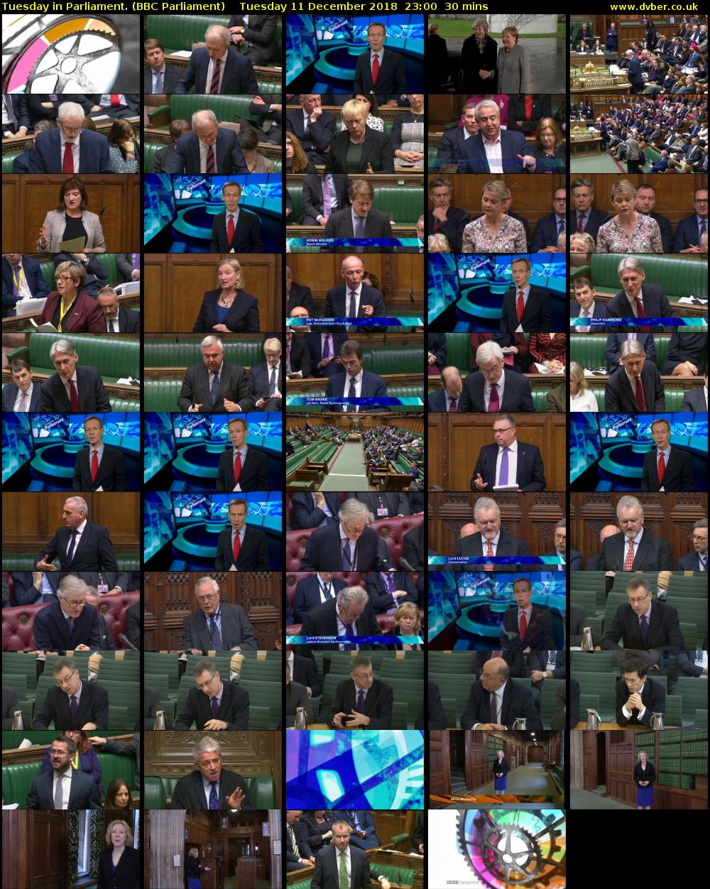 Tuesday in Parliament. (BBC Parliament) Tuesday 11 December 2018 23:00 - 23:30