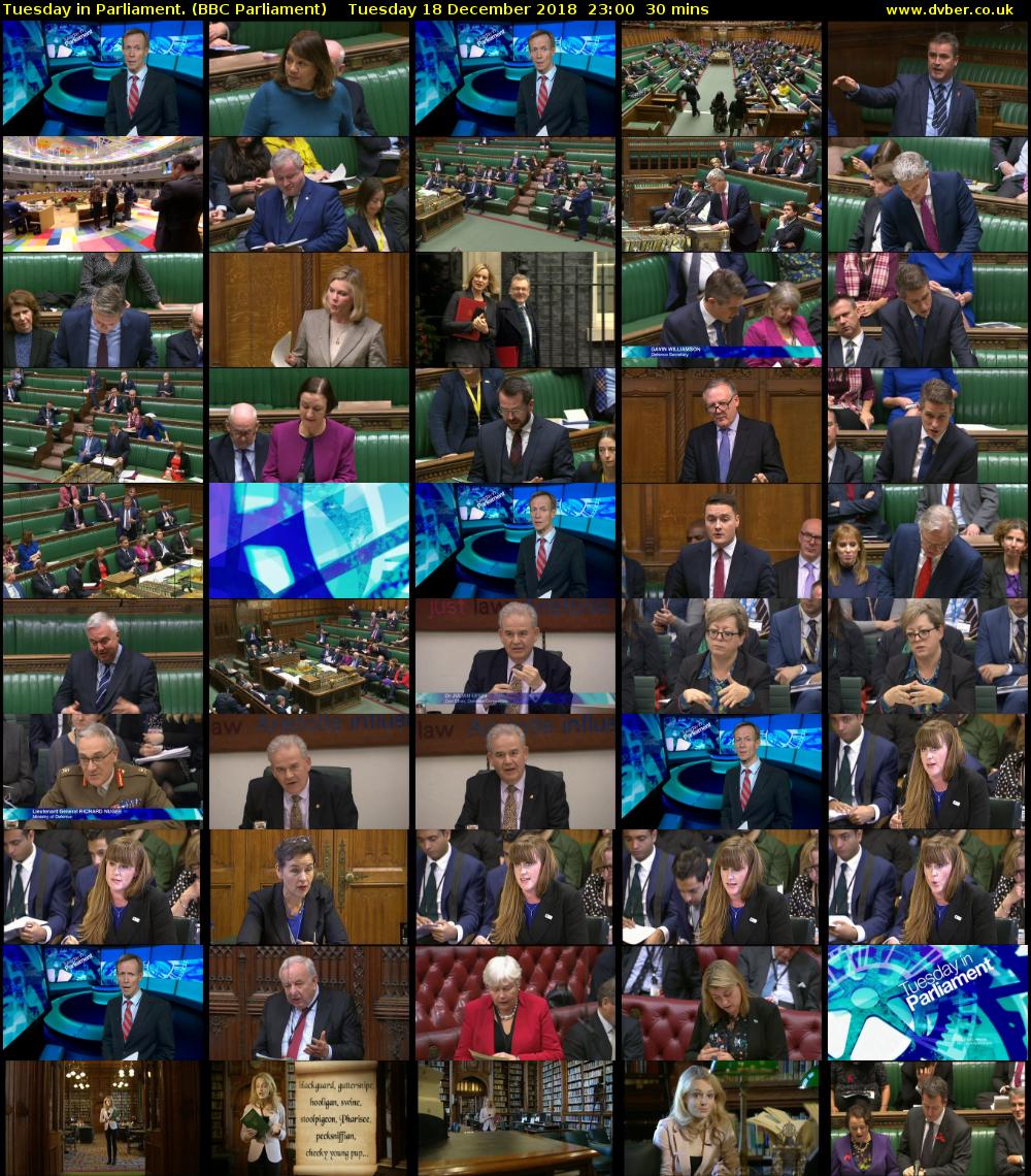 Tuesday in Parliament. (BBC Parliament) Tuesday 18 December 2018 23:00 - 23:30