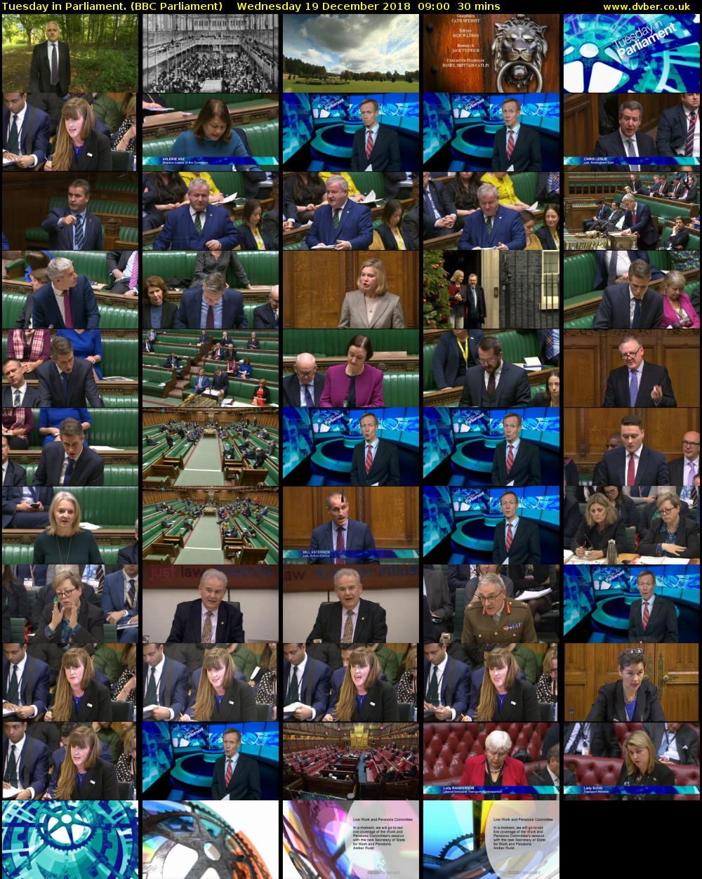 Tuesday in Parliament. (BBC Parliament) Wednesday 19 December 2018 09:00 - 09:30