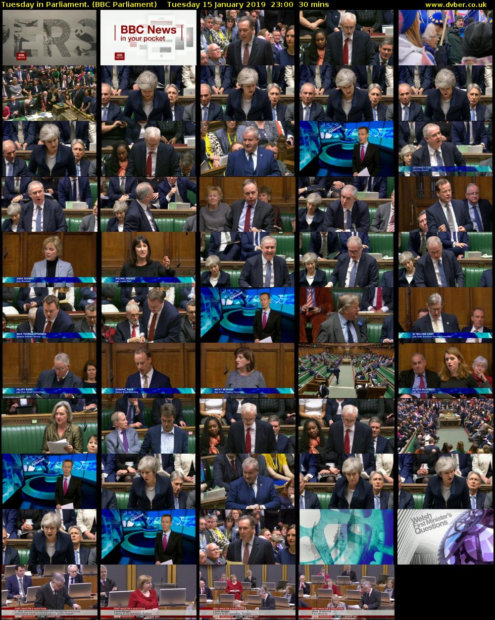 Tuesday in Parliament. (BBC Parliament) Tuesday 15 January 2019 23:00 - 23:30