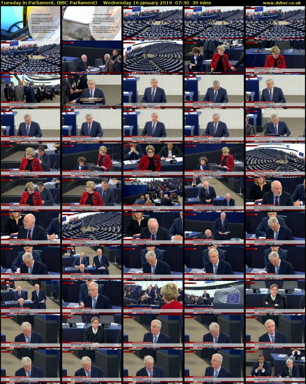 Tuesday in Parliament. (BBC Parliament) Wednesday 16 January 2019 07:30 - 08:00