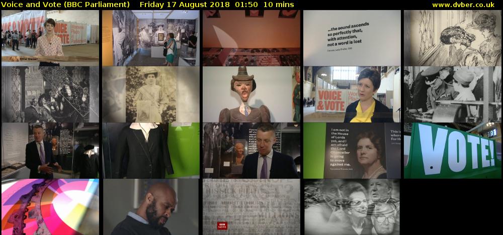 Voice and Vote (BBC Parliament) Friday 17 August 2018 01:50 - 02:00
