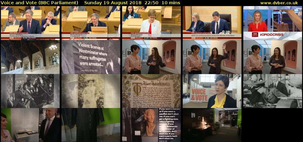 Voice and Vote (BBC Parliament) Sunday 19 August 2018 22:50 - 23:00