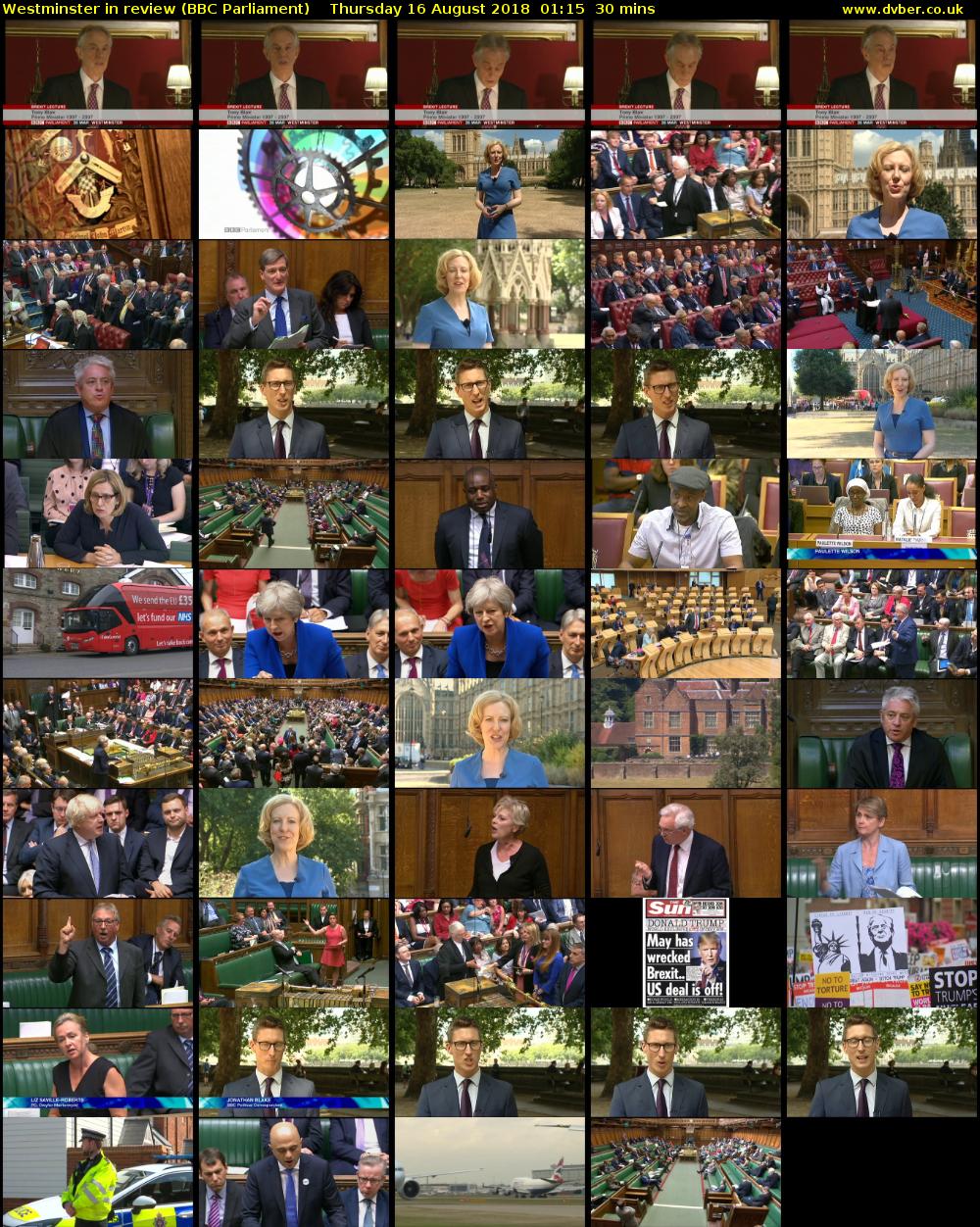 Westminster in review (BBC Parliament) Thursday 16 August 2018 01:15 - 01:45