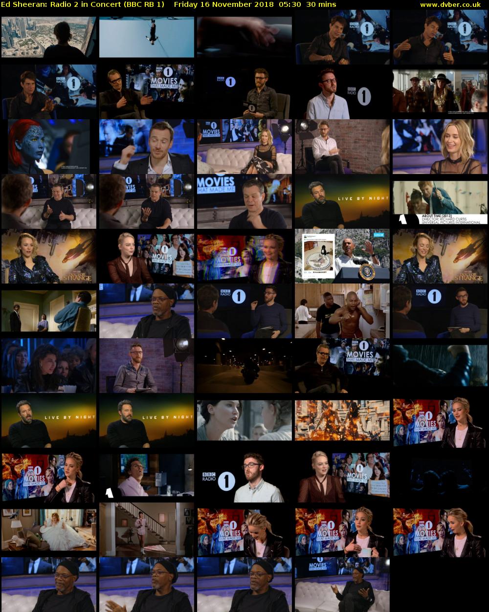 Ed Sheeran: Radio 2 in Concert (BBC RB 1) Friday 16 November 2018 05:30 - 06:00