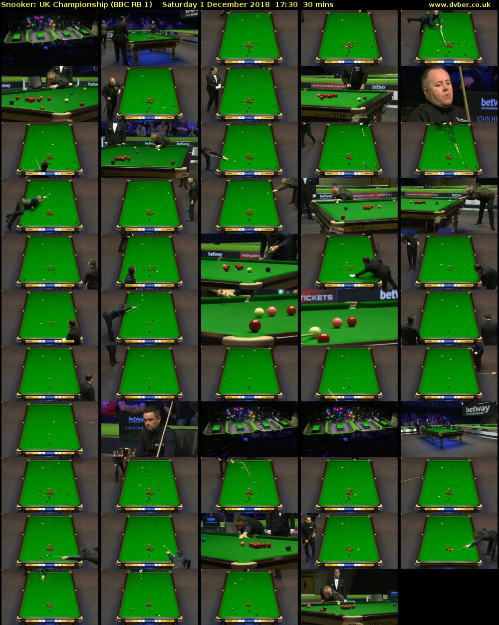 Snooker: UK Championship (BBC RB 1) Saturday 1 December 2018 17:30 - 18:00