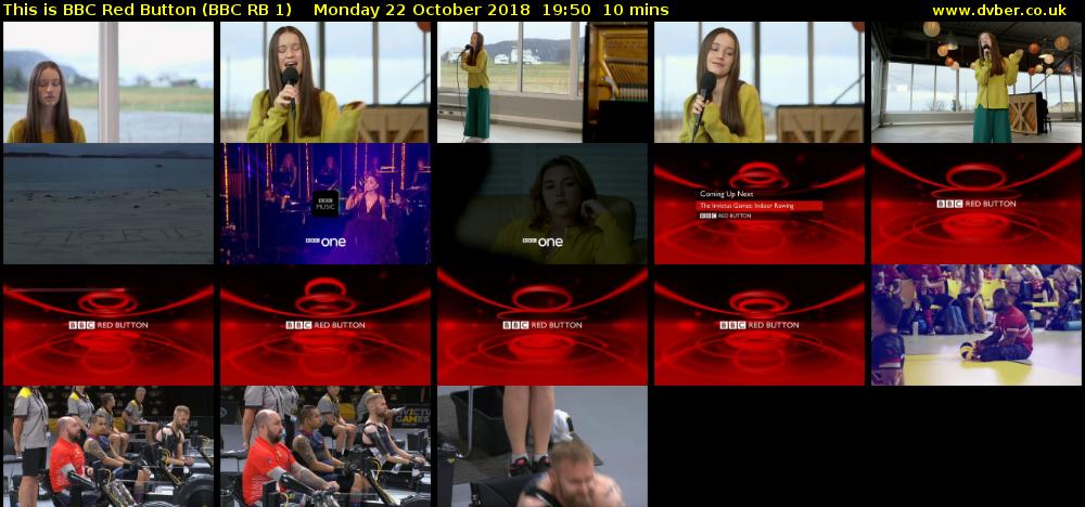 This is BBC Red Button (BBC RB 1) Monday 22 October 2018 19:50 - 20:00