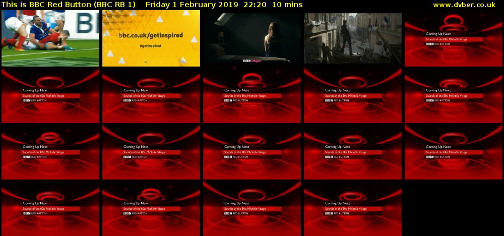This is BBC Red Button (BBC RB 1) Friday 1 February 2019 22:20 - 22:30