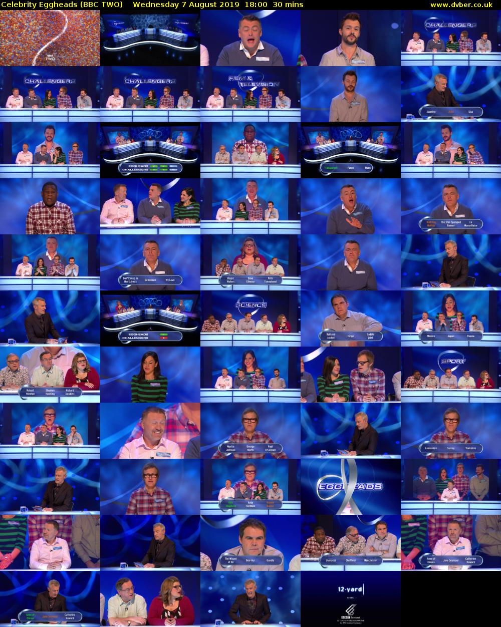 Celebrity Eggheads (BBC TWO) Wednesday 7 August 2019 18:00 - 18:30