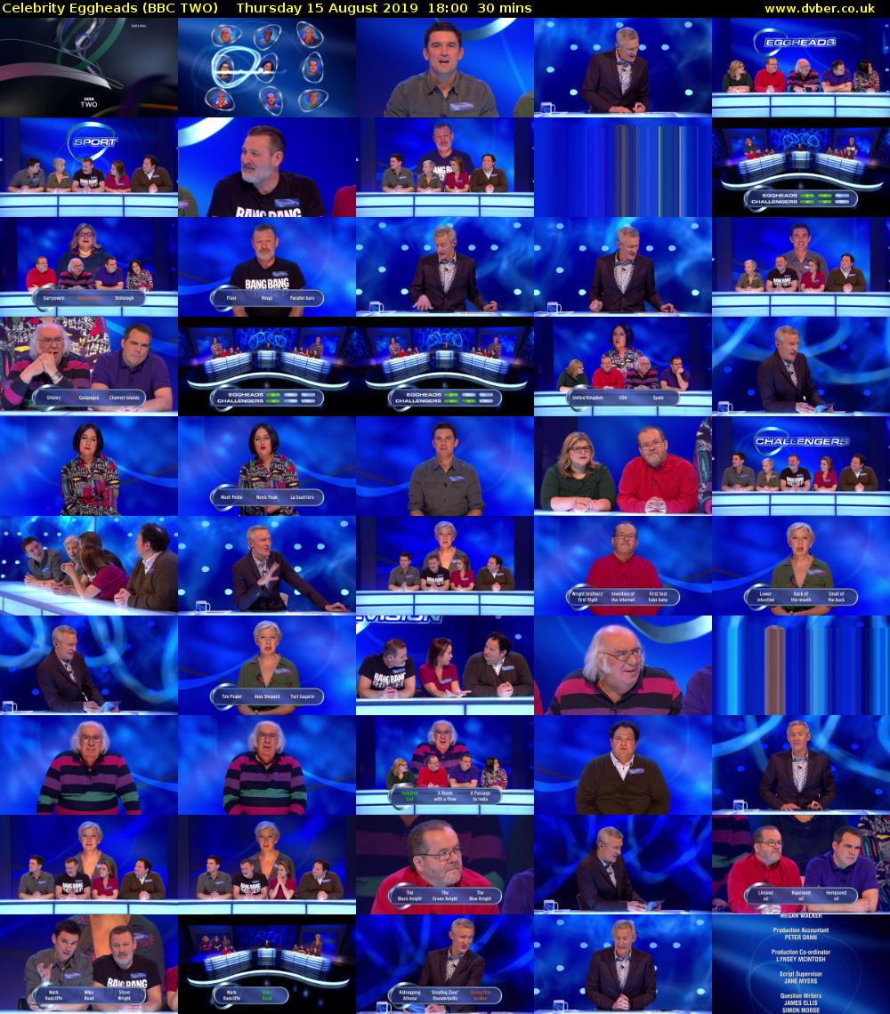 Celebrity Eggheads (BBC TWO) Thursday 15 August 2019 18:00 - 18:30