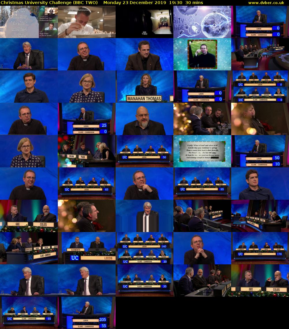 Christmas University Challenge (BBC TWO) Monday 23 December 2019 19:30 - 20:00