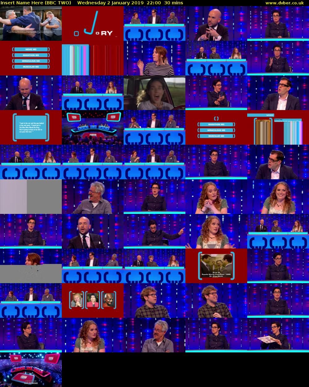 Insert Name Here (BBC TWO) Wednesday 2 January 2019 22:00 - 22:30