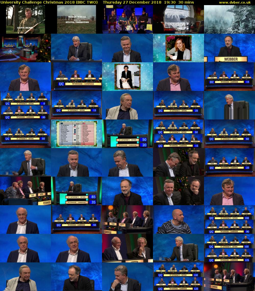 University Challenge Christmas 2018 (BBC TWO) Thursday 27 December 2018 19:30 - 20:00