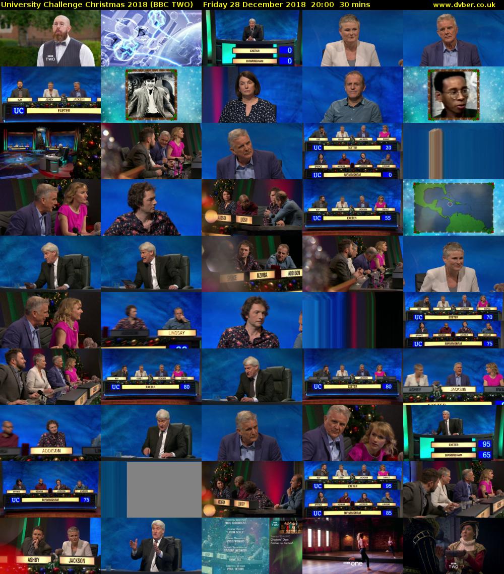 University Challenge Christmas 2018 (BBC TWO) Friday 28 December 2018 20:00 - 20:30