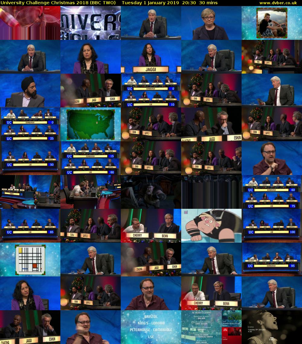 University Challenge Christmas 2018 (BBC TWO) Tuesday 1 January 2019 20:30 - 21:00