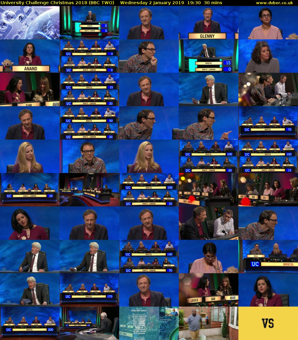 University Challenge Christmas 2018 (BBC TWO) Wednesday 2 January 2019 19:30 - 20:00