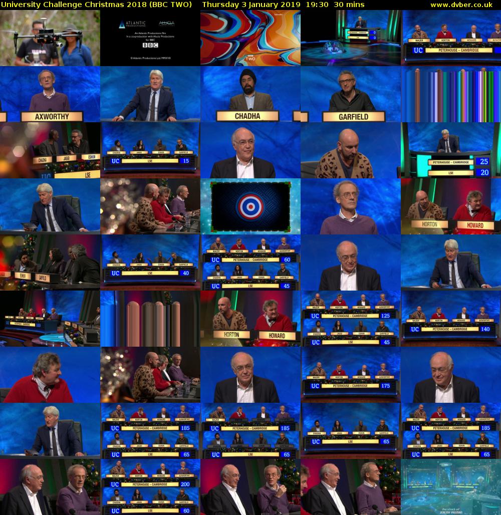 University Challenge Christmas 2018 (BBC TWO) Thursday 3 January 2019 19:30 - 20:00
