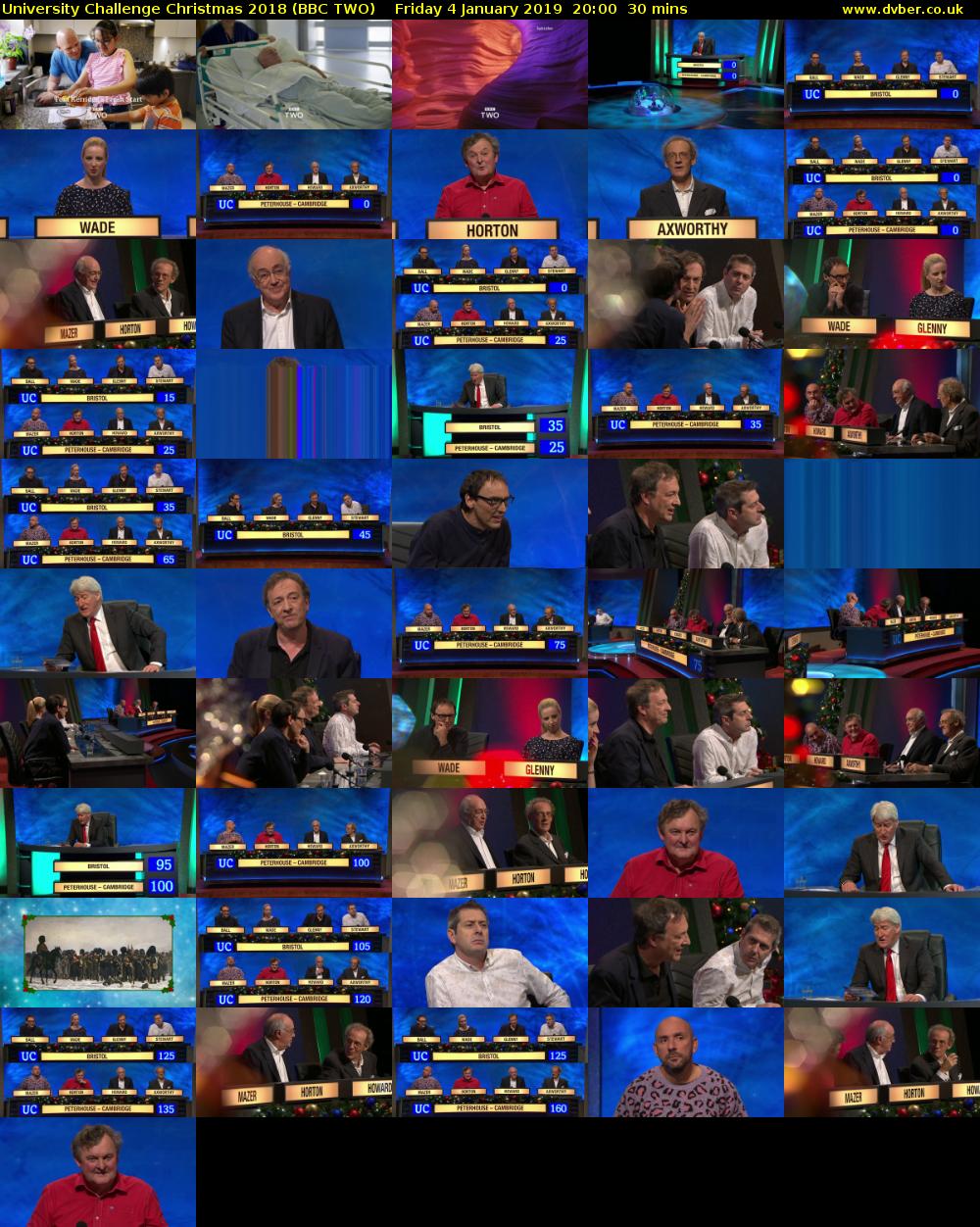 University Challenge Christmas 2018 (BBC TWO) Friday 4 January 2019 20:00 - 20:30
