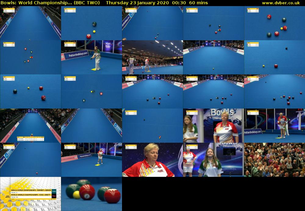 Bowls: World Championship... (BBC TWO) Thursday 23 January 2020 00:30 - 01:30