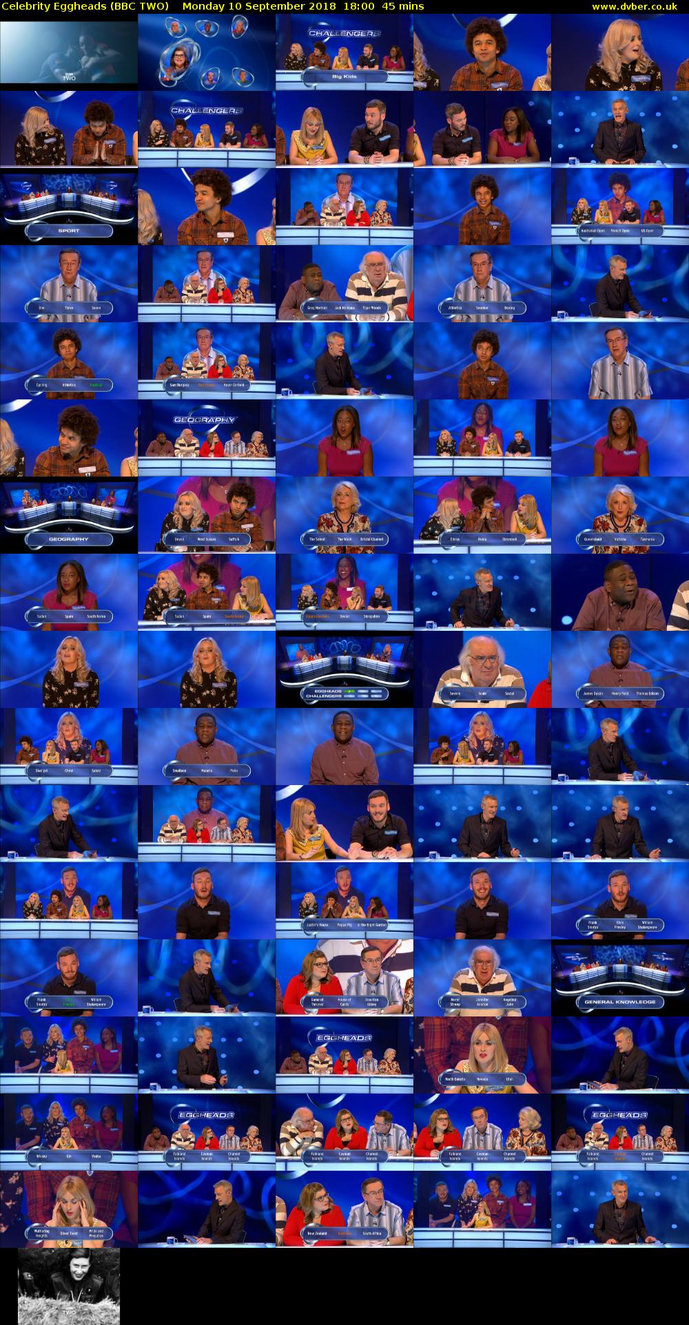 Celebrity Eggheads (BBC TWO) Monday 10 September 2018 18:00 - 18:45