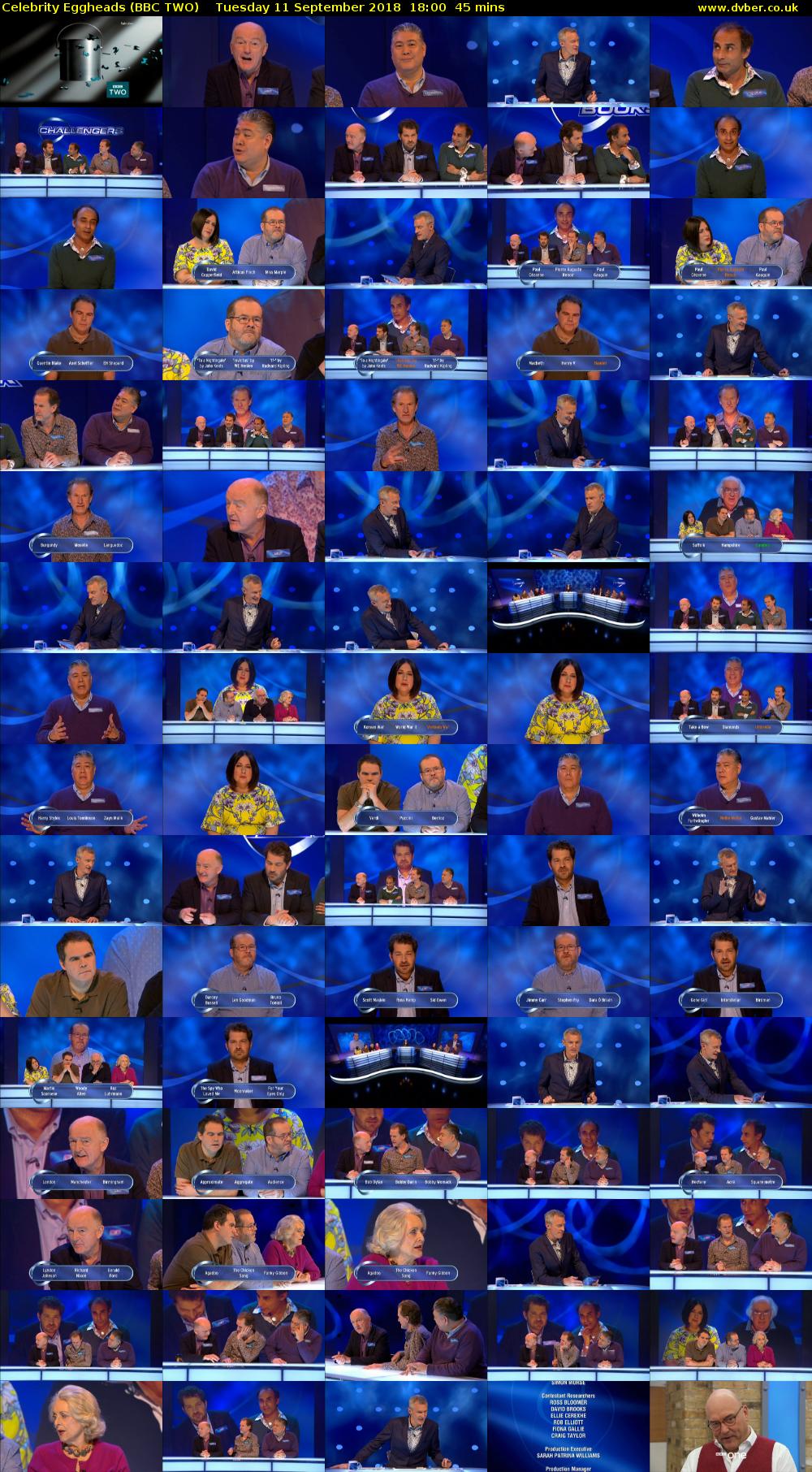 Celebrity Eggheads (BBC TWO) Tuesday 11 September 2018 18:00 - 18:45