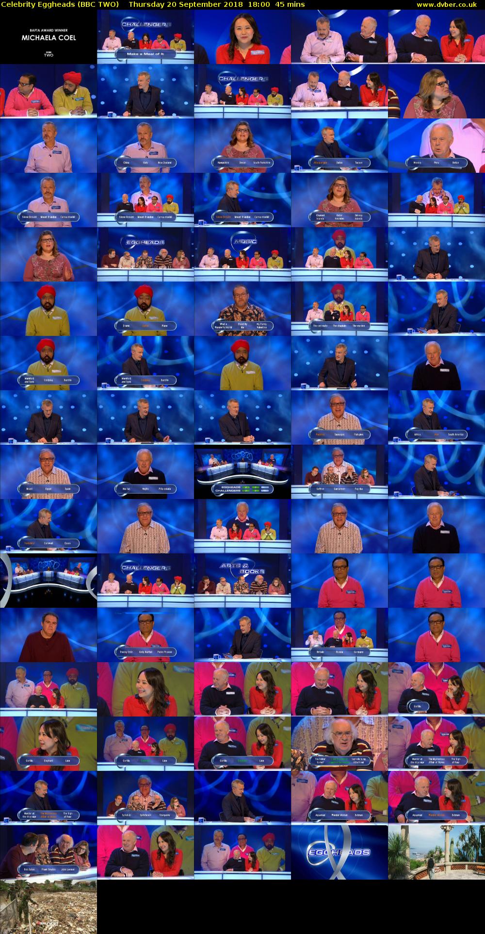 Celebrity Eggheads (BBC TWO) Thursday 20 September 2018 18:00 - 18:45