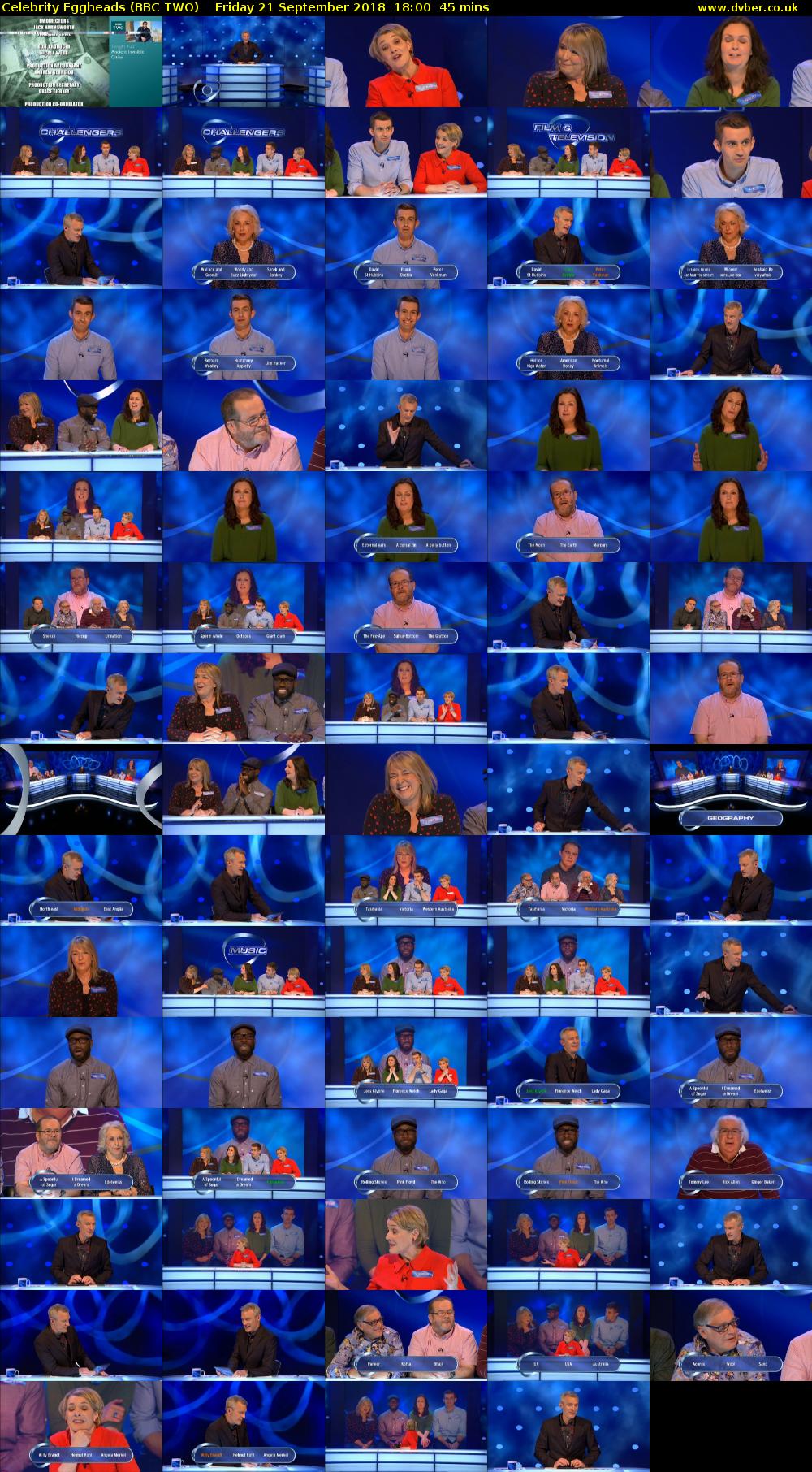 Celebrity Eggheads (BBC TWO) Friday 21 September 2018 18:00 - 18:45