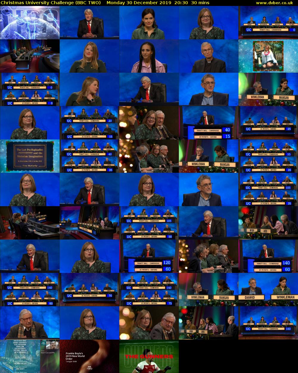 Christmas University Challenge (BBC TWO) Monday 30 December 2019 20:30 - 21:00