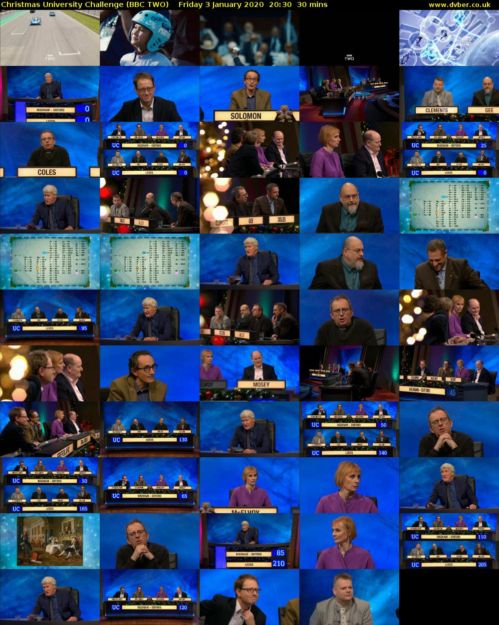 Christmas University Challenge (BBC TWO) Friday 3 January 2020 20:30 - 21:00