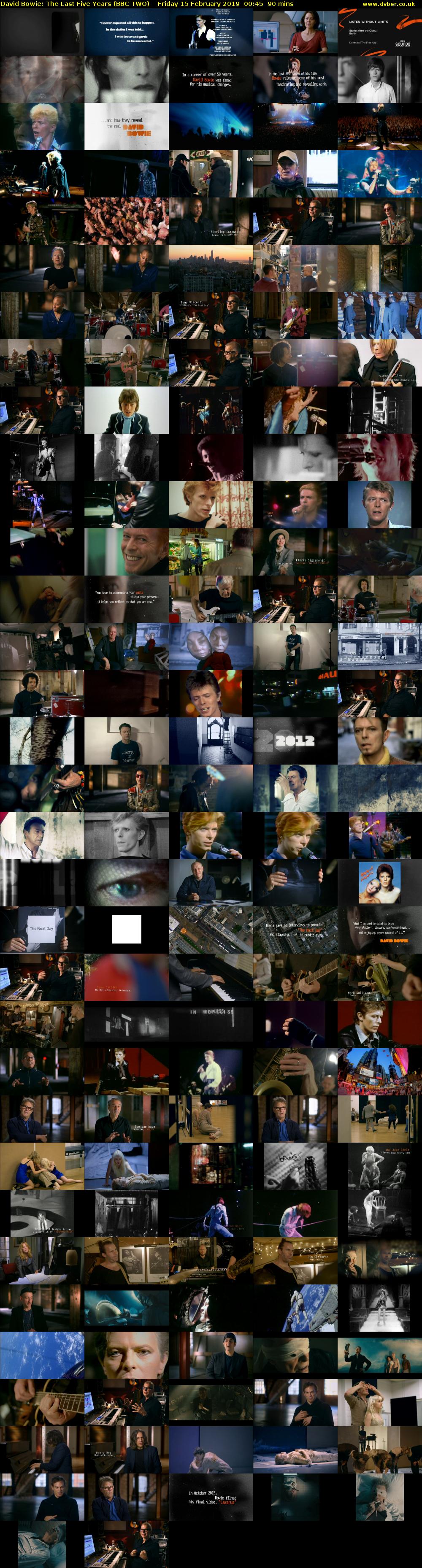David Bowie: The Last Five Years (BBC TWO) Friday 15 February 2019 00:45 - 02:15
