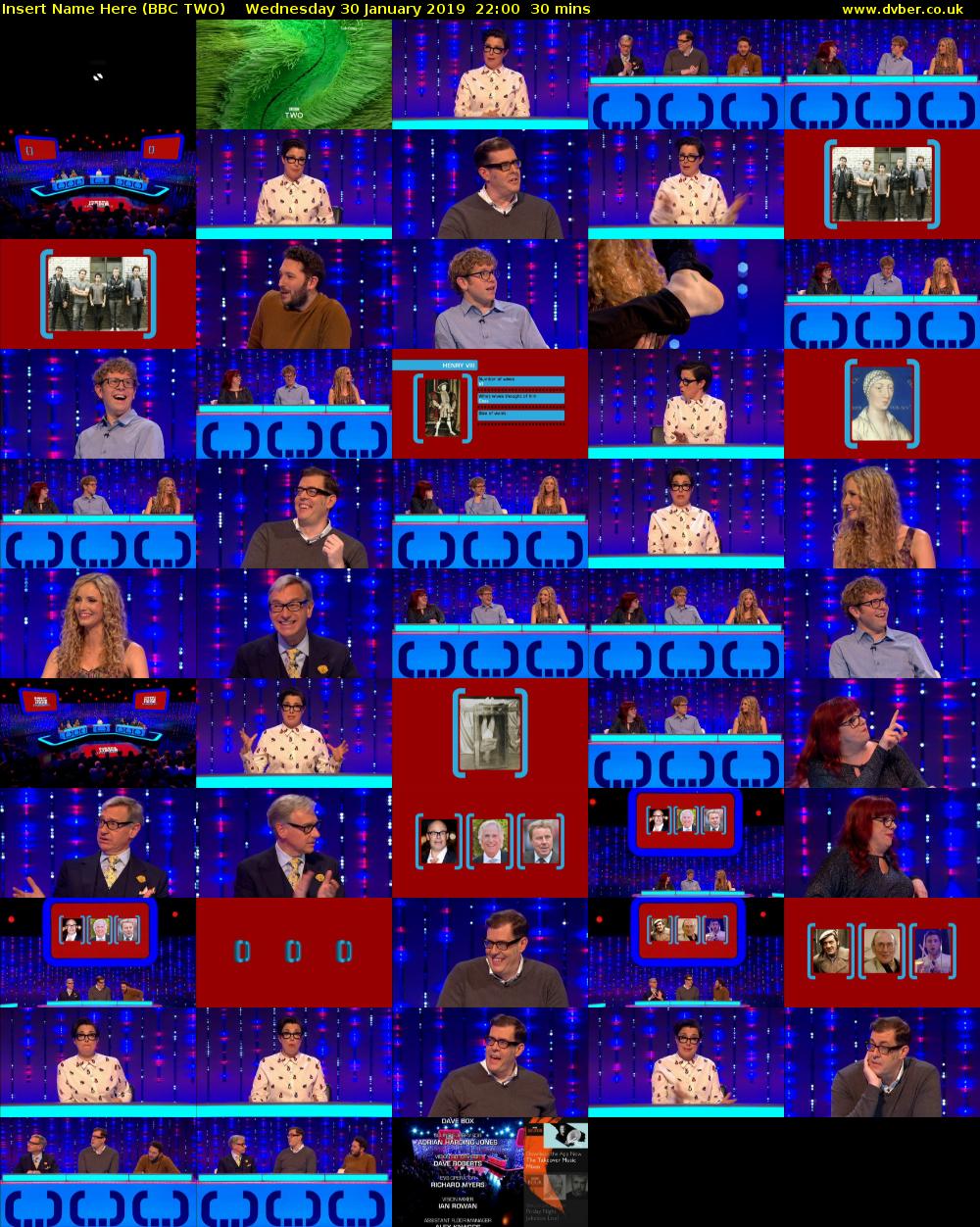 Insert Name Here (BBC TWO) Wednesday 30 January 2019 22:00 - 22:30