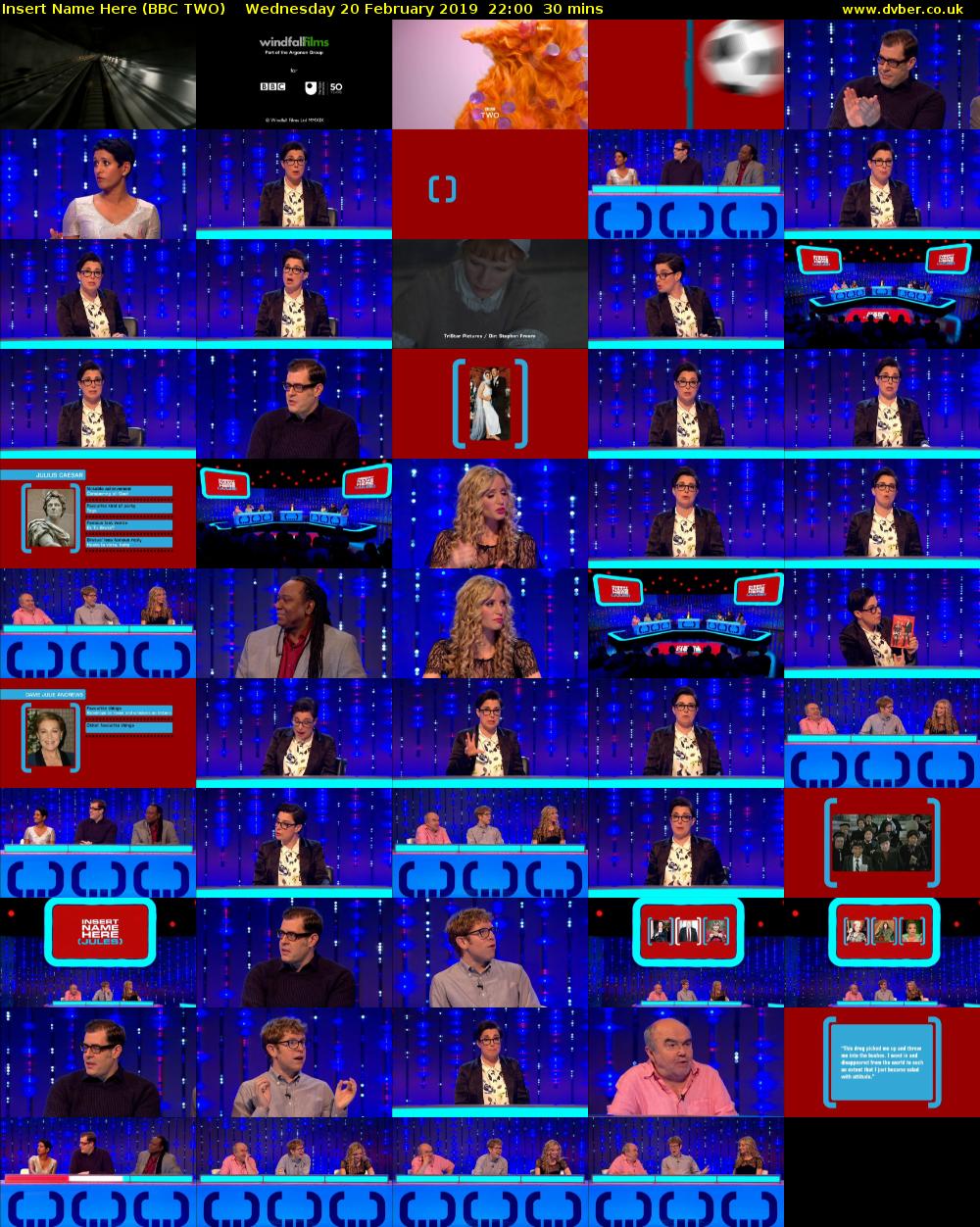 Insert Name Here (BBC TWO) Wednesday 20 February 2019 22:00 - 22:30
