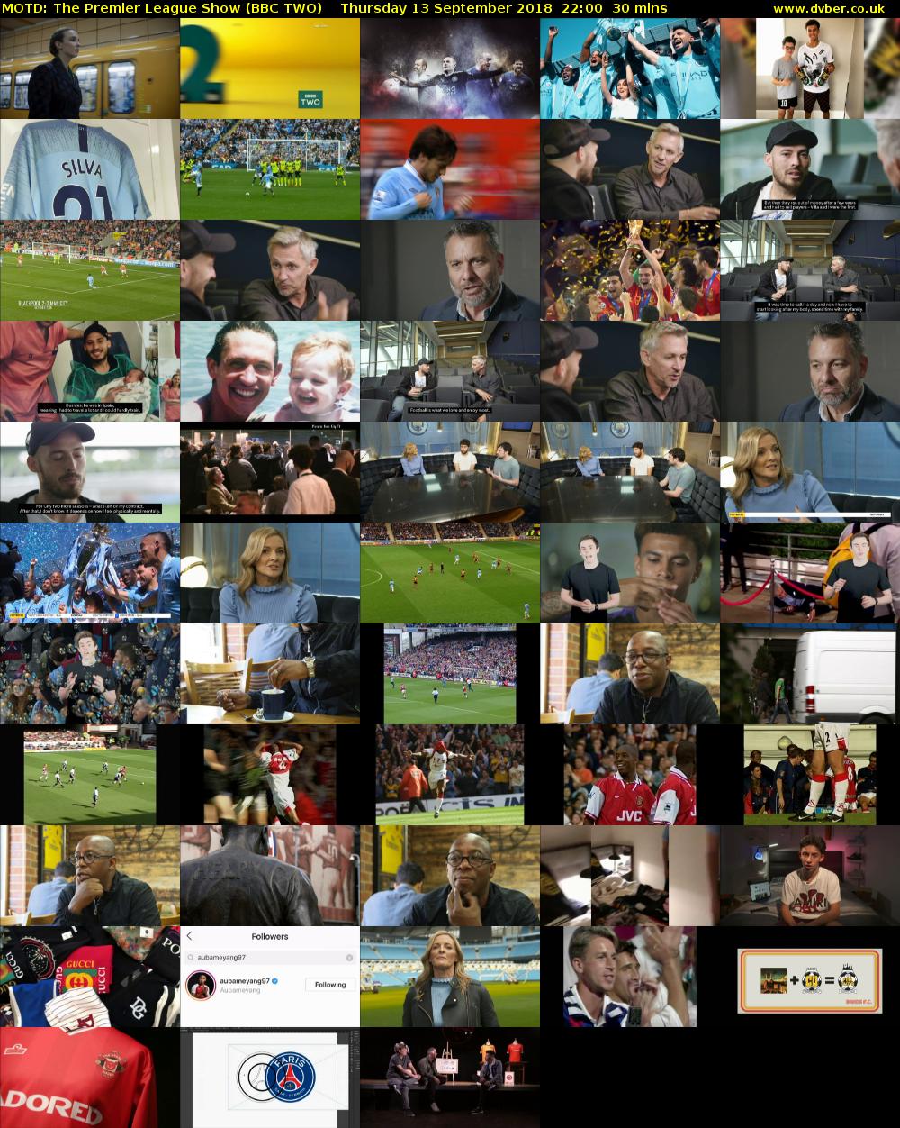 MOTD: The Premier League Show (BBC TWO) Thursday 13 September 2018 22:00 - 22:30