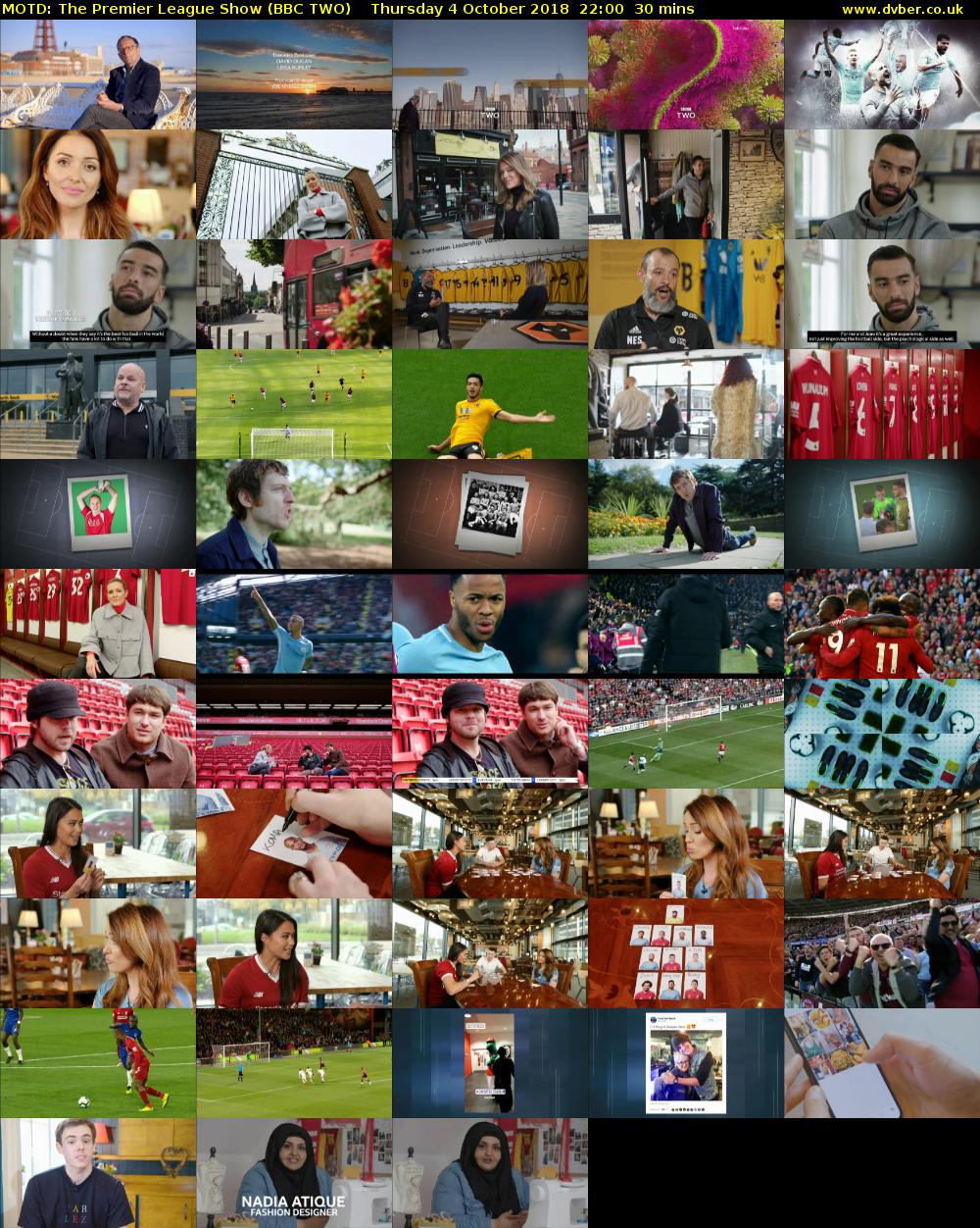 MOTD: The Premier League Show (BBC TWO) Thursday 4 October 2018 22:00 - 22:30