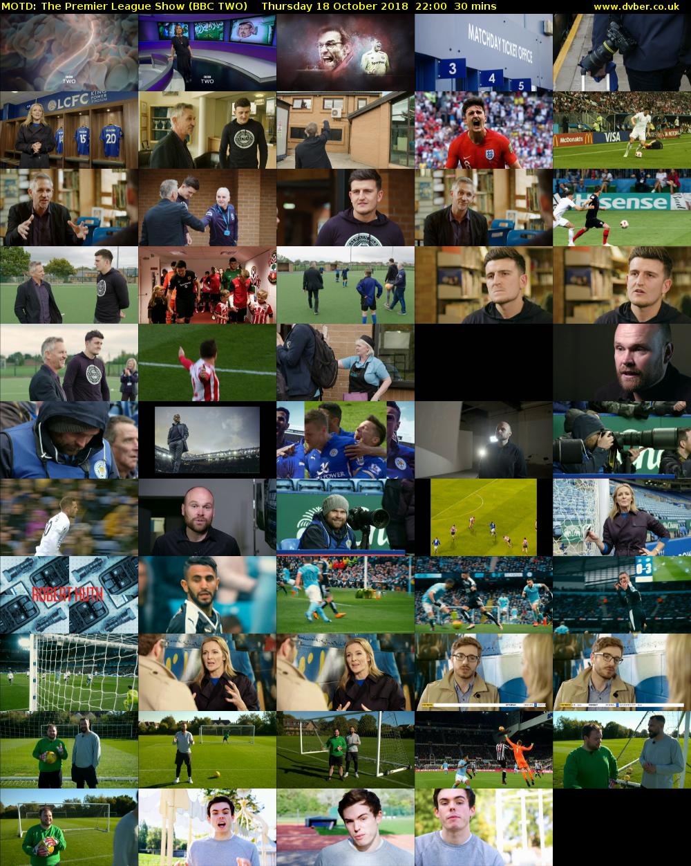 MOTD: The Premier League Show (BBC TWO) Thursday 18 October 2018 22:00 - 22:30