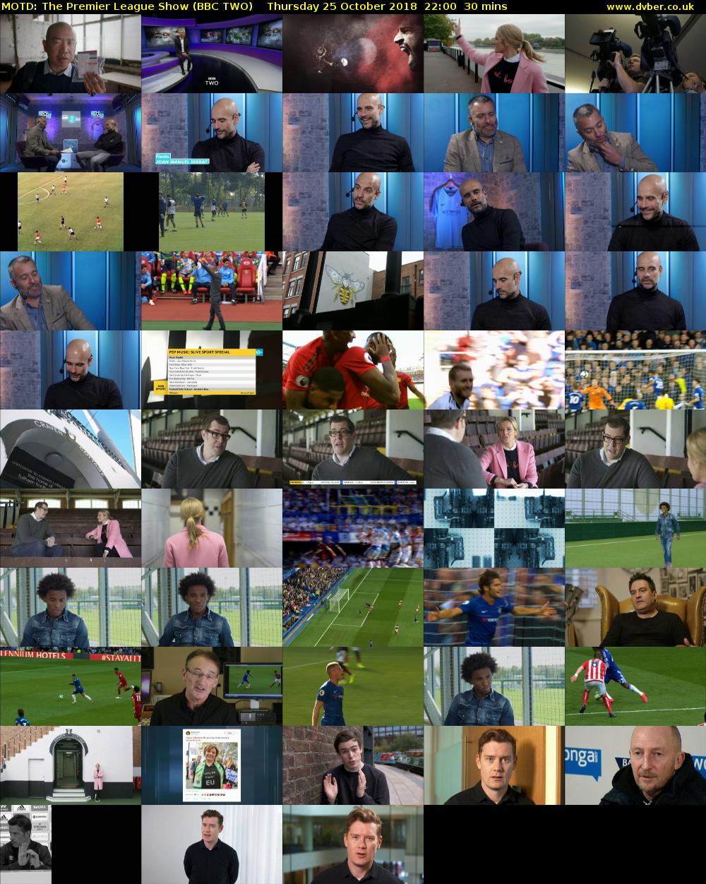 MOTD: The Premier League Show (BBC TWO) Thursday 25 October 2018 22:00 - 22:30