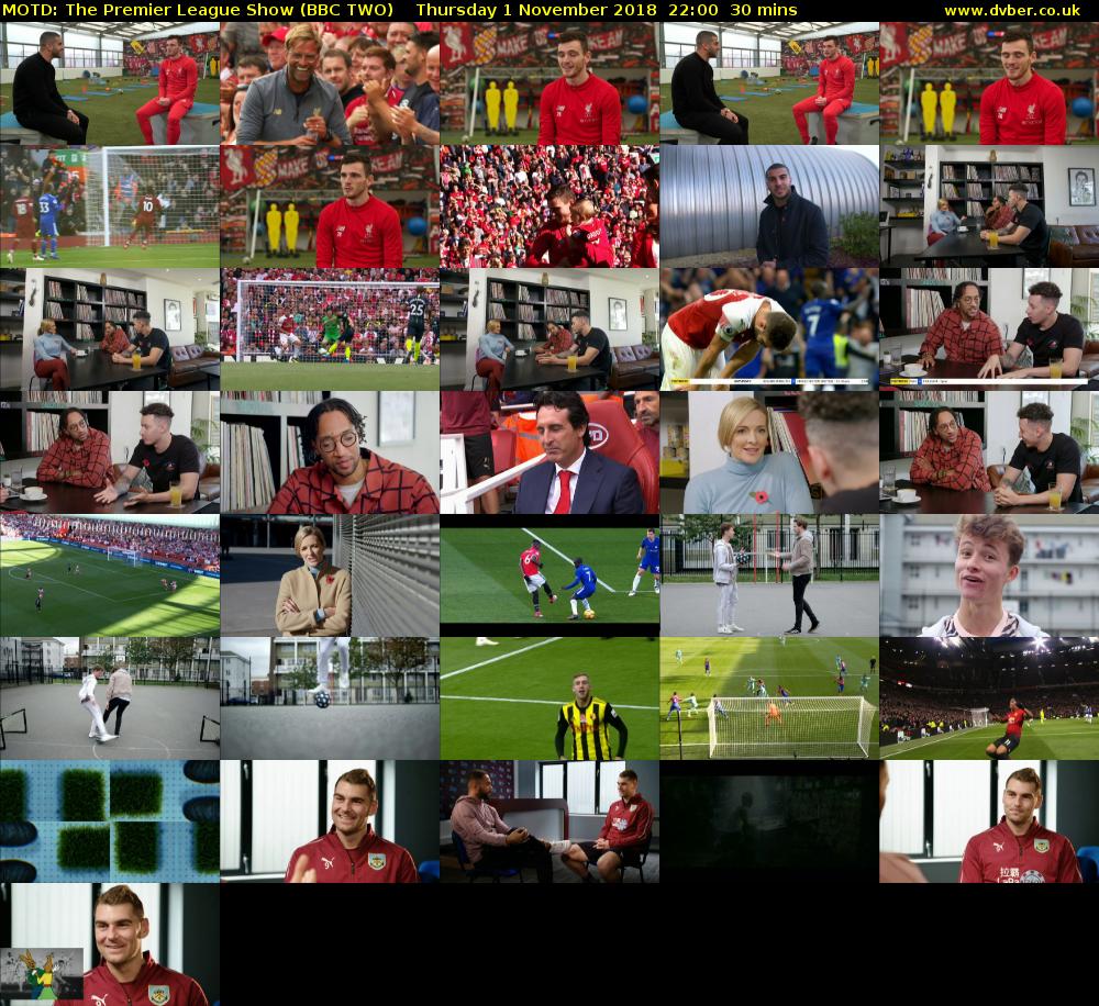 MOTD: The Premier League Show (BBC TWO) Thursday 1 November 2018 22:00 - 22:30
