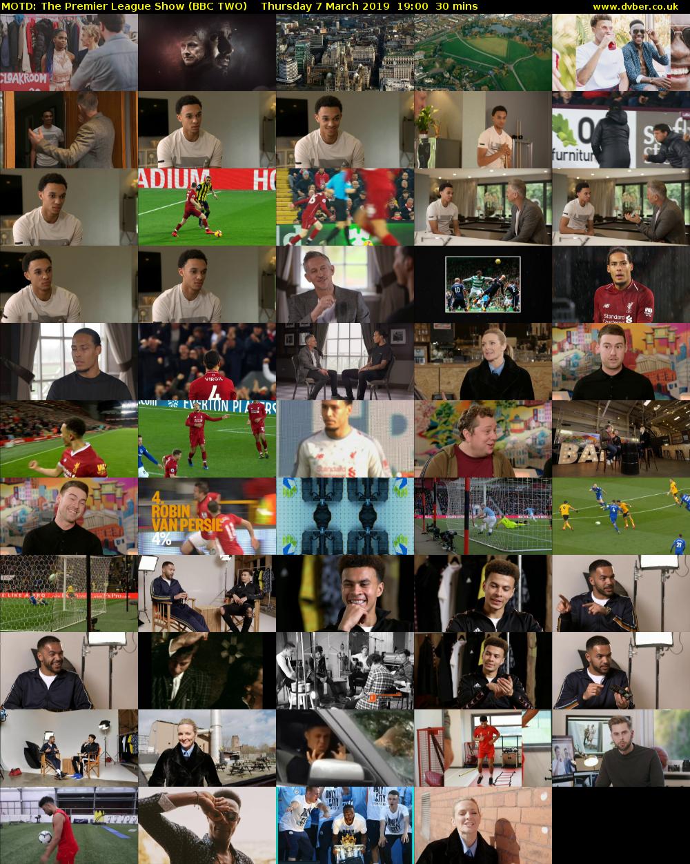 MOTD: The Premier League Show (BBC TWO) Thursday 7 March 2019 19:00 - 19:30