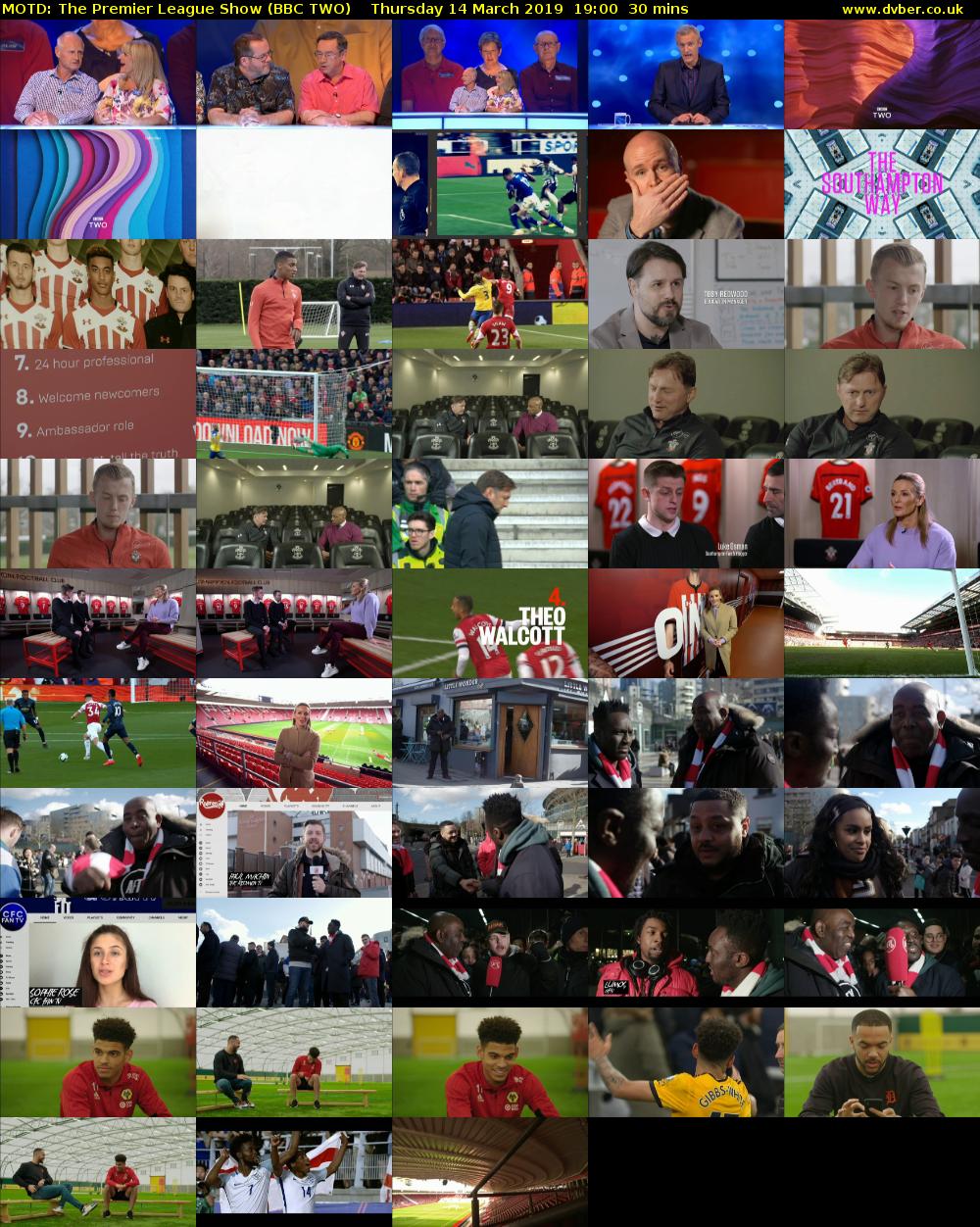 MOTD: The Premier League Show (BBC TWO) Thursday 14 March 2019 19:00 - 19:30